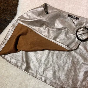 Zara Trafaluc Metallic Silver Faux Wrap Mini Skirt thumbnail 4