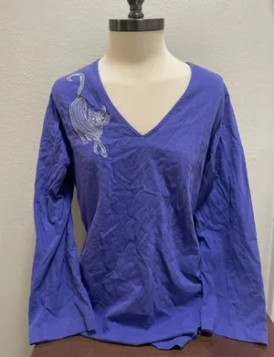 Vintage Rhinestone Cat Y2K Purple Long Sleeve Women’s Sz XL thumbnail 1