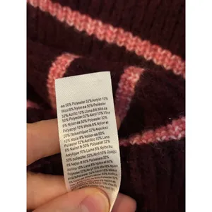 Primark Womens Henley‎ Striped Ribbed Knit Wool Blend Sweater Burgundy Pink L thumbnail 5
