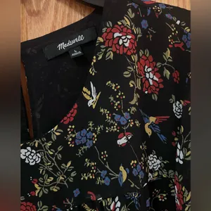 Madewell Sheer-Sleeve Ruffle Peplum Top Blouse in Black Finch Floral‎ Size Large thumbnail 8