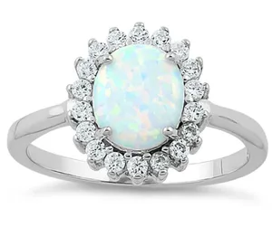 Sterling Silver SIZE 6 925 Oval White Lab Opal CZ Ring thumbnail 3