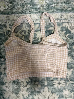 Abercrombie and Fitch beige and white gingham cropped camisole top thumbnail 2