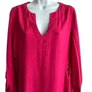 Young Fabulous & Broke Cape Code Pink Linen Maxi Dress M Eyelet Crochet Caftan thumbnail 7