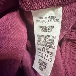 Mine Britton Womens XL Plum V-Neck Smocked Hem Tie Back Long Sleeve Blouse thumbnail 4