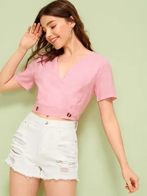 Pink Cropped Tie Shirt thumbnail 1