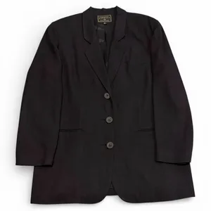 Vintage 90s Express Black Blazer‎ Made in USA Linen Rayon Tailored Jacket Med thumbnail 1