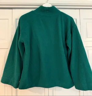 Loft emerald green fleece Sherpa mock neck oversized sweater small thumbnail 5