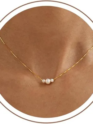 ✨ Delicate 14K Gold Plated Pearl Necklace - Minimalist Dainty Layering Chain thumbnail 1