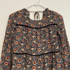 KNOX ROSE Smocked Floral Tie Back Top Black Etc Boho Long Sleeve Peasant Blouse thumbnail 6