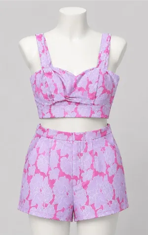 Blithe Strawberry Spritz Brocade Set NWT Med Pink Floral Crop Top Shorts Retro thumbnail 1