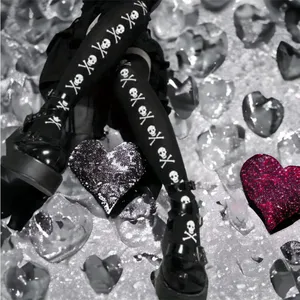 Skull Print Thigh High Socks, Cosplay Over The Knee Socks One‎ Size thumbnail 2