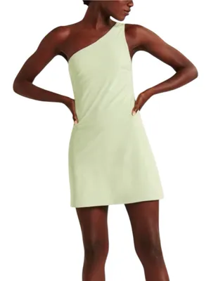 Abercrombie and Fitch Travelers One Shoulder Green Mini Dress with Shorts SMALL thumbnail 1