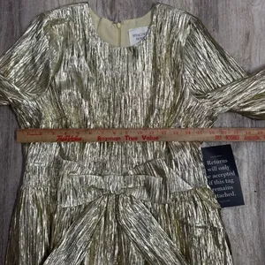 Tuckernuck Hyacinth House Gold Plisse Carol Bow Mini Dress Size Medium NEW thumbnail 8
