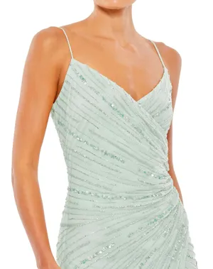Beaded Sleeveless Faux Wrap Gown thumbnail 3