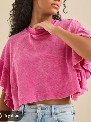 Altar’D State Womens Nessa Flutter Sleeve Top Blouse Waffle Medium thumbnail 1