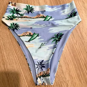 Aerie High Cut Cheeky Bikini Bottom Blue Tropical Hawaiian Print Size S‎ thumbnail 1