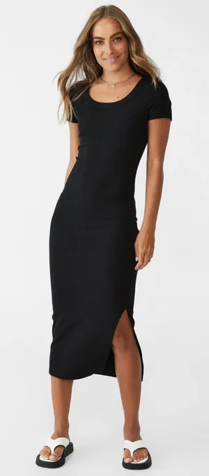 Cotton On Black Ribbed Midi Dress Size XS thumbnail 1