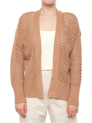 Abercrombie & Fitch Tan Open Knit Cardigan thumbnail 1