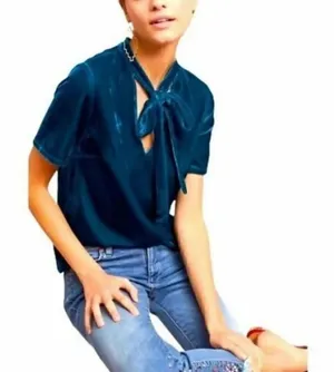 Anthro Teal Velvet Velour Top thumbnail 1