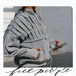 NEW FREE PEOPLE | We The Free‎ Pick it Up Pleated Pullover Gray Hoodie Sz L thumbnail 10