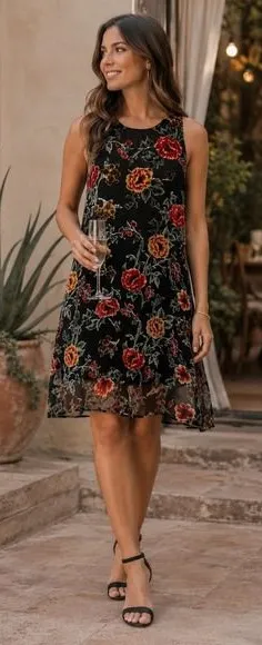 Miss Me Floral Burnout Velvet Shift‎ Dress Sleeveless Black Small thumbnail 1