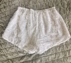 White Sequin Fringe Tassel Pull-On Shorts Festival Bridal Beach Boho thumbnail 1