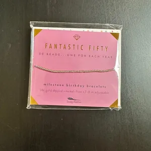 NIB LUCKY FEATHER 14K Gold Dipped Milestone 50th Birthday Stretch Bracelet thumbnail 5