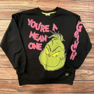Dr Seuss Womens The Grinch Sweatshirt Small Black Pink Youre A Mean One Graphic thumbnail 1