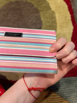 Kate Spade New York Vintage Retro Y2K Stripe Long Trifold Wallet Card Holder thumbnail 9