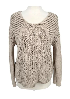 Reiss Beige Open-stitch Cable-knit Sweater Boho Chic Coastal Size Large thumbnail 1