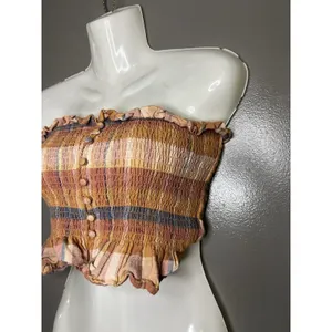 American Eagle Outfitters Tank Top Womens Small Plaid Smocked Strapless Crop thumbnail 3