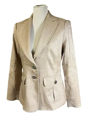 White House Black Market Tan Linen-Blend Fitted Blazer Jacket | Size 8 thumbnail 1