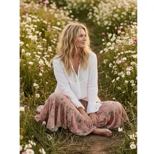 Free People Ethereal Dainty Cottage Prairie Bordeaux Floral Maxi Skirt Large thumbnail 3
