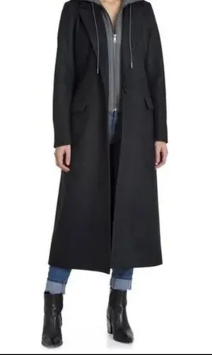 Avec Les Filles Wool Overcoat Peak Lapel Collar Pockets Maxi Pleated Gray XS thumbnail 1
