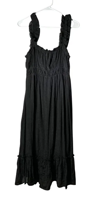 Just Found Smocked Ruffle Midi Dress Womens Large Black Tiered Textured JDW2567 thumbnail 1