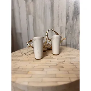 Qupid White Studded Block Heel Sandals Gold Stud Strappy Heels Womens Size 7 thumbnail 8