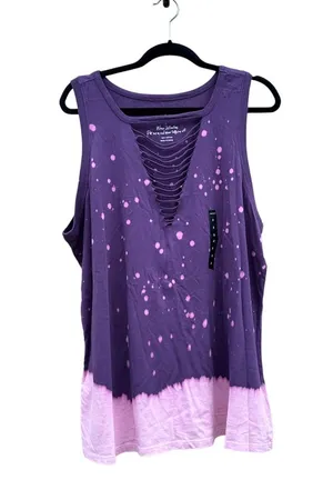 Torrid Slasher Purple Pink Tie Dye Distressed Slim Fit Tank Top 2X 18/20 NWOT thumbnail 1