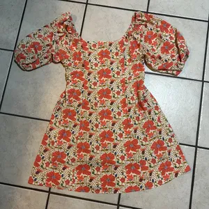 Kori Knee-Length Orange Multicolor Floral Puff Sleeve Dress Sz‎ M thumbnail 3