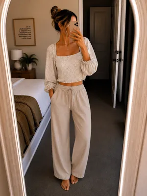 Sienna Sky Smocked Waist Cropped Top Bow Size Medium thumbnail 10
