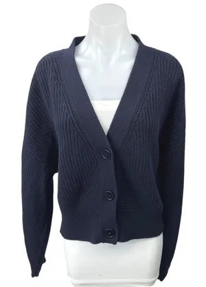 & Other Stories Navy Blue Wool Waffle Knit V-neck Button Cardigan Sweater Top M thumbnail 1