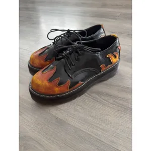 VTG 90's Y2K Womens Black Flame Oxford Platform Shoes Punk Goth Chunky Size 7.5 thumbnail 3