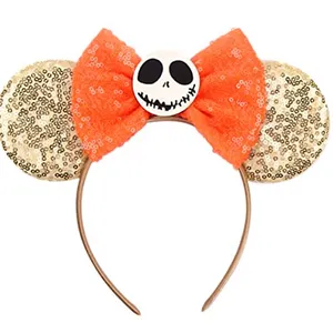 NWT Gold/Orange Sequin Nightmare Before Christmas Mickey Ears‎ Orange thumbnail 1