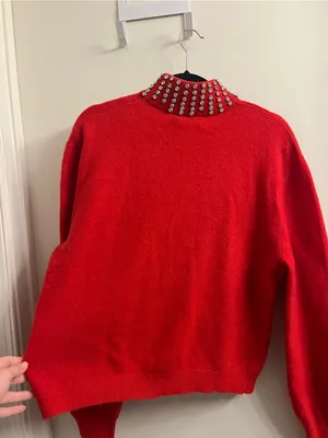 GRLFRND Katherine Red Rhinestone Collar Knit Sweater Small thumbnail 7