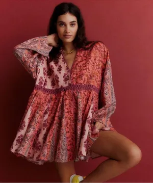 Free People Hazy Baby Mini Dress In Pink Rose Combo Large Nwot thumbnail 2