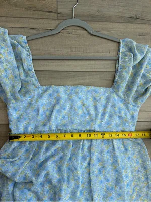 Altar’d State Light Blue Yellow Floral Square Neck Puffed Sleeve Baby Doll Dress thumbnail 8