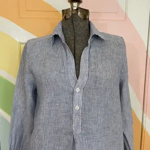 Harshman Collette Tuckernuck Stripe Tunic Shirt Dress 100% Linen Sz XS 🧡🎀 thumbnail 4