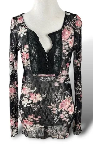 Denim & Supply Ralph Lauren Ethereal Dainty Cottage Floral Lace Y2K Medium thumbnail 1