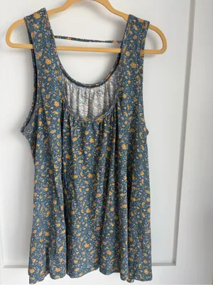 Natural Life oversized Blue Floral Cotton Swing Tank Top Boho size XS/S thumbnail 3
