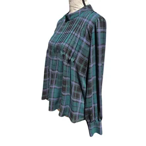 Ann Taylor Green Plaid Mock Neck Pintuck Blouse Long Sleeve Large thumbnail 4
