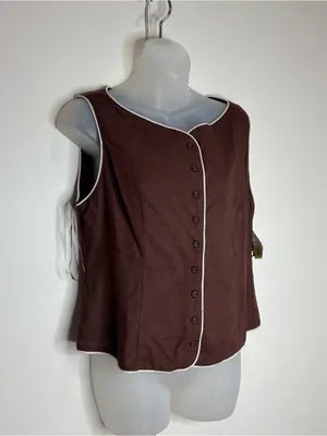 White Closet linen Sleeveless Brown Button-Front vest office business small NWT thumbnail 2
